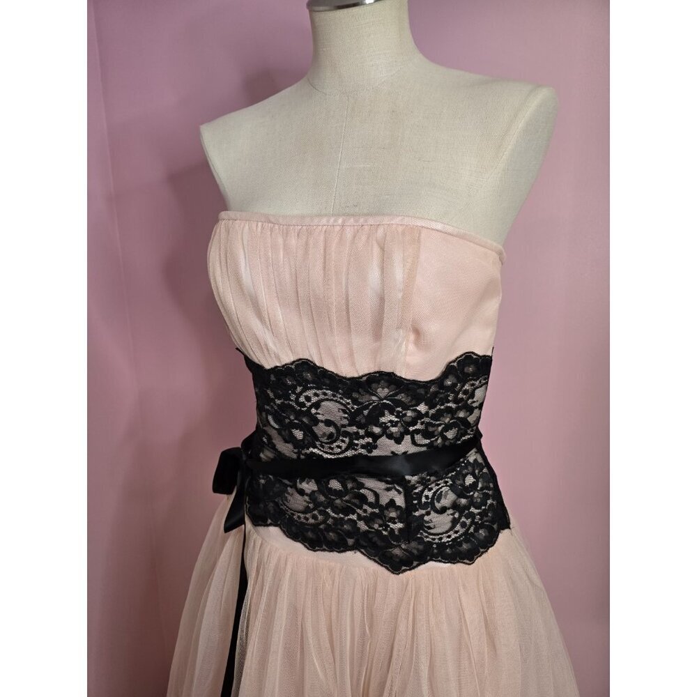 Vintage Gunne Sax by Jessica McClintock Strapless Blush Tulle Lace Gown Size 14 - Picture 3 of 16